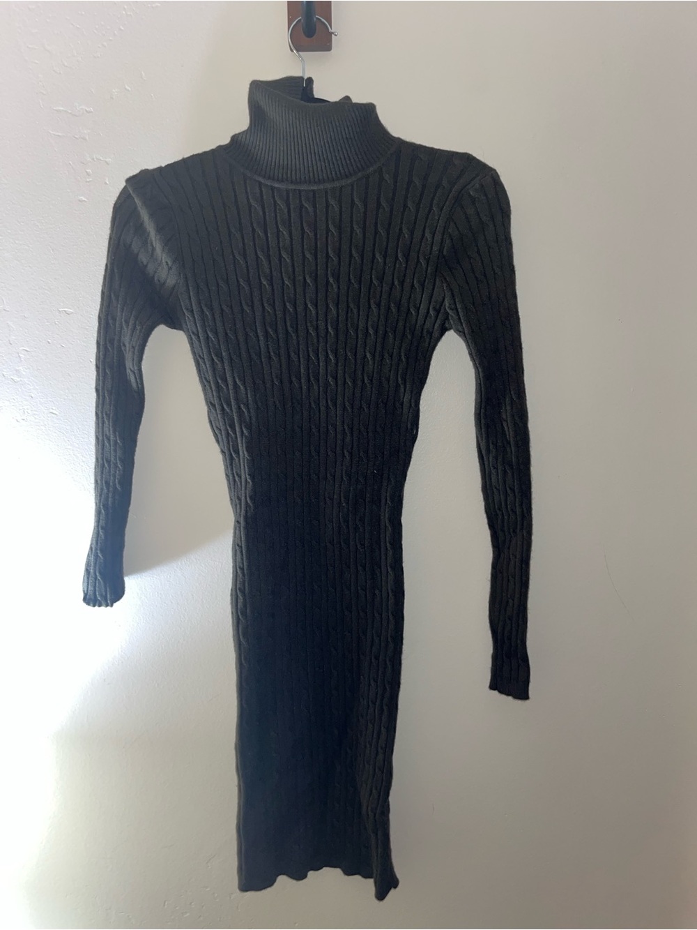 Fashion Nova Black Cable-Knit Turtleneck Sweater Dress